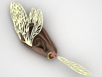 kelebek kulak delici Öz Sanat altın lüks heykeller takı küpe 3d print model - Mito3D