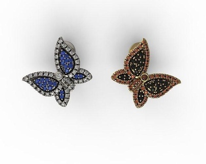 mariposa pendientes piedras pájaro ala naturaleza volar oro graff joyería joya imprimible diamante enganchar insecto 3d print model - Mito3D