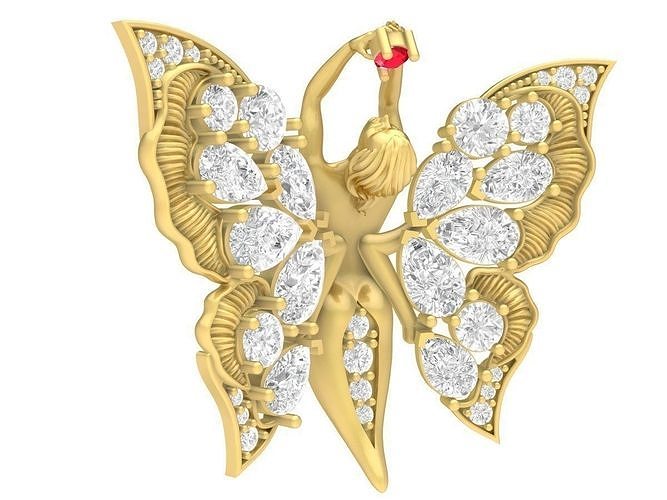 papillon Fée pendentif 3607 bijoux mode accessoires or diamant femme femmes Nouveau conception pendentifs 3D print model - Mito3D