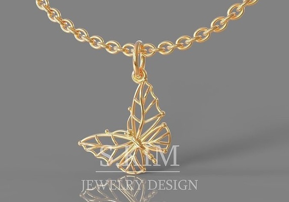 butterfly gold pendant on chain printable 3d model design cnc milling modern art pattern jewelry pendants ring earring jewel printer stl 3d print model - Mito3D