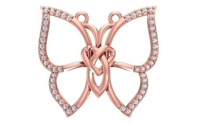 papillon cœur pendentifs 3dm stl obj fbx rend détails pendentif Collier bijoux diamant argent or imprimable bijou gemme engagement cocarde femmes circulaire cocktail fantaisie 3D print model - Mito3D