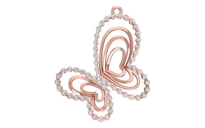 farfalla cuore ciondoli 3dm stl obj fbx esegue rendering dettagli pendente collana gioielleria diamante argento oro stampabile gioiello gemma Fidanzamento tondo donne circolare giro fantasia cocktail 3D print model - Mito3D