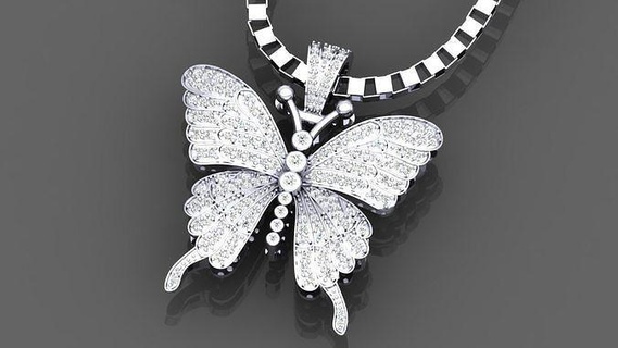 butterfly hiphop pendant jewelry jewellery pendant jewel engagement printable hiphop diamond fashion pendants butterfly  3d print model - Mito3D