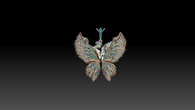 butterfly magerit pendant zbrusg gold jewel jewelry rhino matrix gemvision kolye angel love lovely printable brilliant gem pendants 3d print model - Mito3D