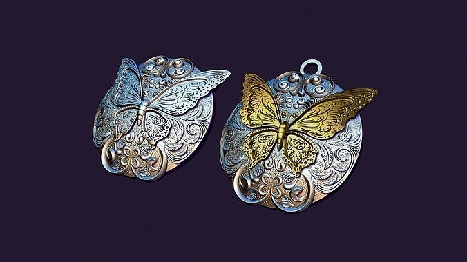 papillon médaillon Boucle profil fonderie pendentif coulomb or argent bijoux bijou Collier imprimable broche pendentifs 3D print model - Mito3D