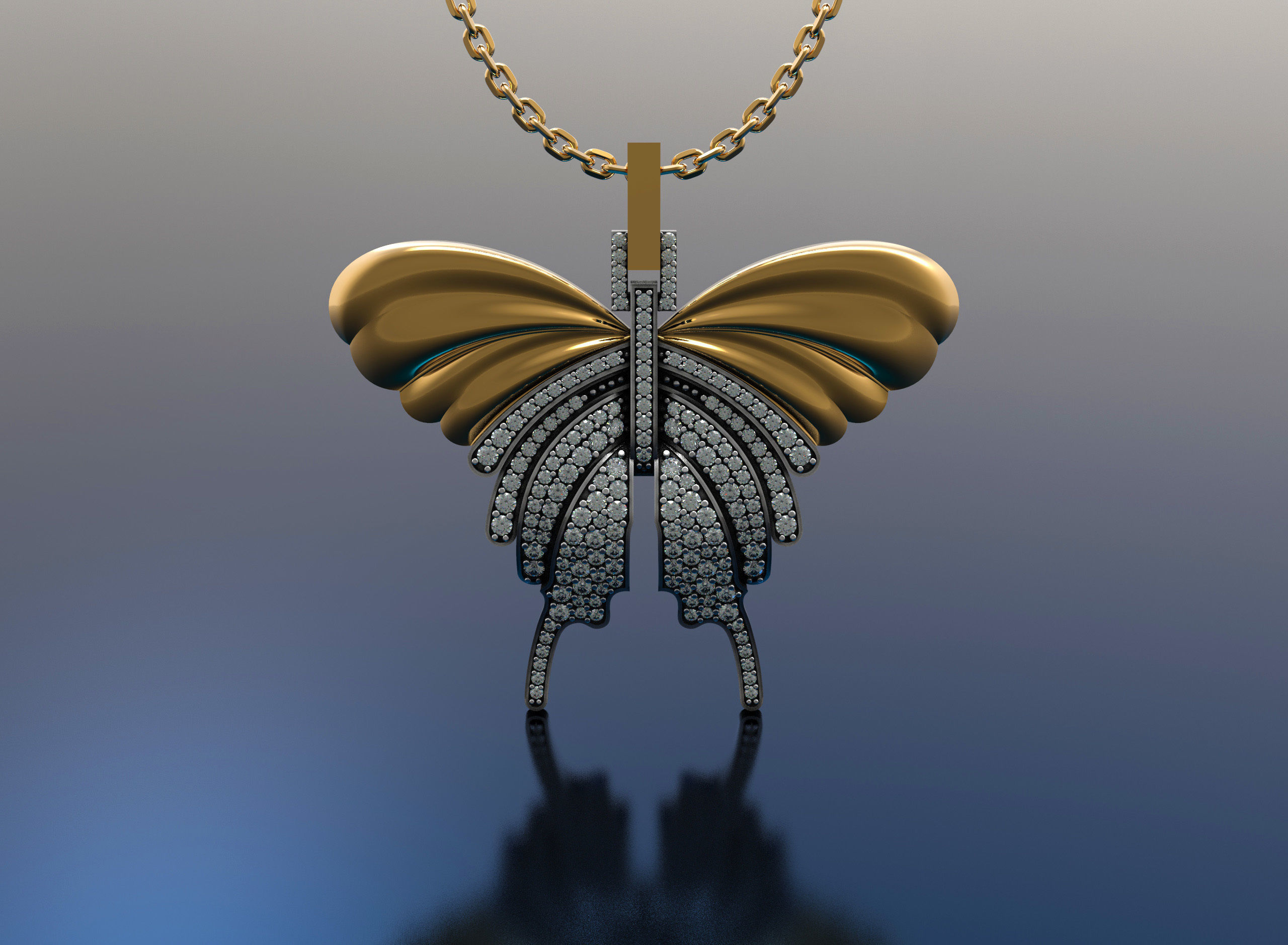 butterfly pendant gold silver diamonds flight luxury art cad brilliant nature jewelry sterling fashion beauty sapphire printable brillant pendants 3D print model - Mito3D
