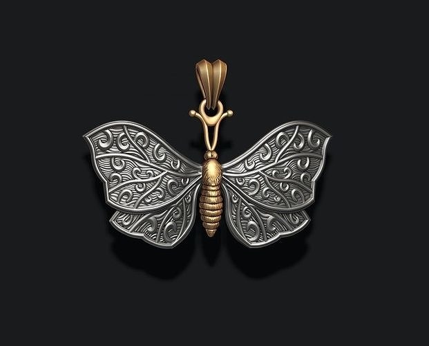 papillon pendentif insecte mouche oiseau baterflay buterfly baterfly argent Collier bijoux buterflay Butterflay art aile nature animal 3d vray imprimable engagem pendentifs 3D print model - Mito3D