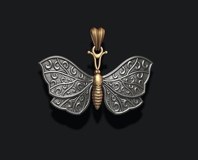 kelebek kolye böcek uçmak kuş Baterflay buterfly yaban sineği gümüş takı buterflay Butterflay Sanat kanat doğa hayvan 3d vray yazdırılabilir angagem 3d print model - Mito3D