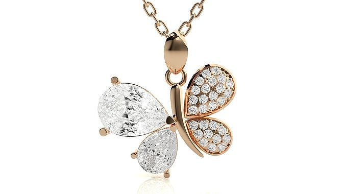 papillon pendentif 3dm stl rendre détails bijoux imprimable diamant or argent mariage bijou sterling animal blanc brillant platine précieux Collier pendentifs 3D print model - Mito3D