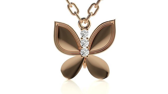 papillon pendentif 3dm stl rendre détails bijoux imprimable diamant or argent mariage bijou sterling animal blanc brillant platine précieux Collier pendentifs 3D print model - Mito3D