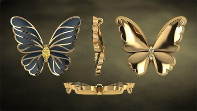 butterfly pendant enamel gold decoration retro design jewelry diamond ring silver love antique art elegant shining pendants 3d print model - Mito3D
