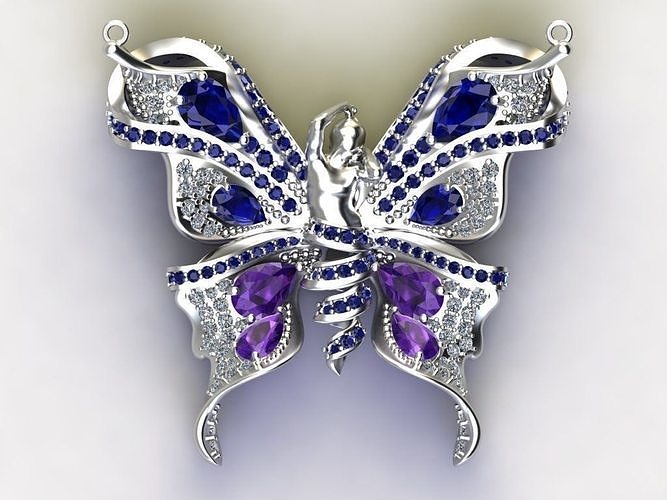 butterfly pendant -orginal design jewel diamond women girl angel beauty golden fashion antique luxury silver shining history specific gem jewelry niloufar mirshahidi niloufarmirshahidi pendants 3D print model - Mito3D