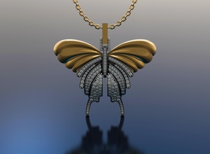 butterfly pendant gold silver diamonds flight luxury art cad brilliant nature jewelry sterling fashion beauty sapphire printable brillant pendants 3d print model - Mito3D