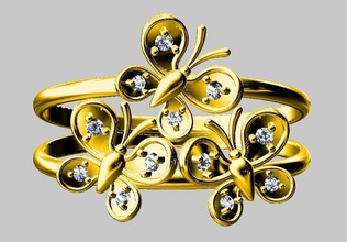 borboleta anel ouro diamante imprimível prata natureza noivado brilhante 22kt 18kt moda beleza joalheria roupa interesse argolas 3d print model - Mito3D