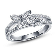 borboleta anel joalheria platina gema precioso luxo brilhando noivado Casamento moda imprimível brilhante diamante ouro esterlina prata argolas 3d print model - Mito3D