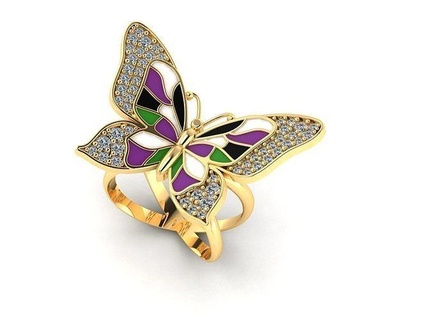butterfly ring jewelry gold diamond silver gem 3d print model - Mito3D