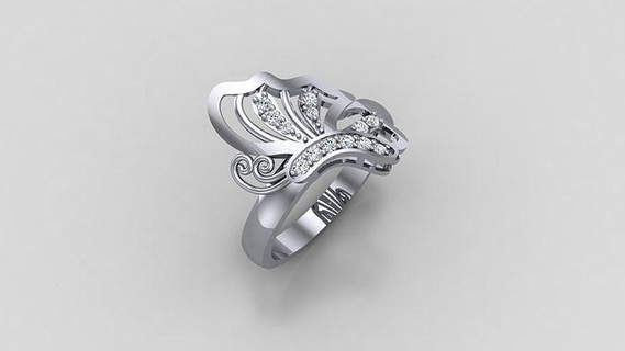 borboleta anel Casamento argolas joalheria diamante ouro noivado jóias jóia prata moda pingente gema 3d print model - Mito3D