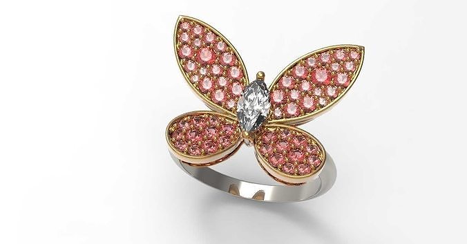 borboleta anel joias diamantes ouro joalheria moda diamante jóias Projeto argolas 3D print model - Mito3D