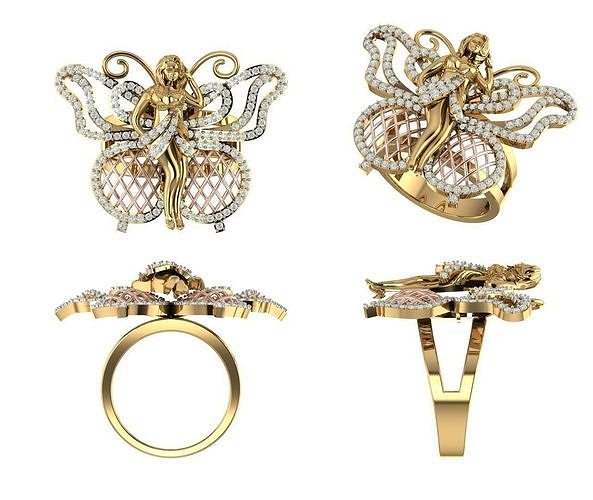 butterfly ring jewelry silver gold diamond jewel gem wedding rings 3D print model - Mito3D