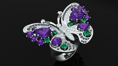papillon anneau bijoux or de l'anneau imprimable le platine gem d'argent bague en diamant mode brillant les anneaux 3d print model - Mito3D