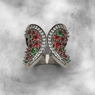 butterfly ring diamonds 2 jewelry gold silver cnc 3dprinted jewellery fashion design printable print printing prototyping rings delicate oval platinum ruby sapphire emerald 3d print model - Mito3D
