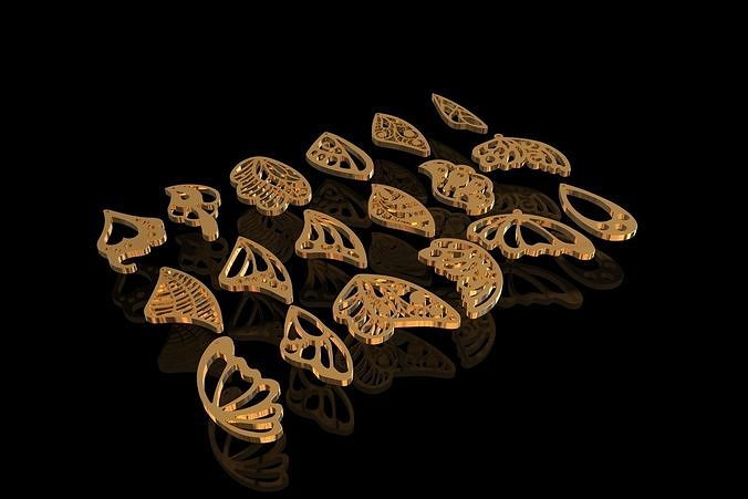 butterfly wing 3d print model nature gold earrings jewelry printable image jewel jewellery bird wings beautiful small girls ladies fairy insect flying pendants 3D print model - Mito3D