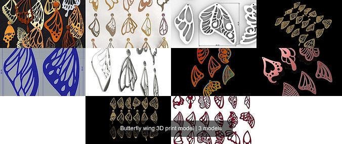 papillon aile 3d impression modèle belle bijou bijoux Dames Fée boucles d'oreilles oiseau insecte or argent scifi 3d print model - Mito3D