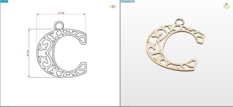 c lettre pendentif bijoux or d'argent vêtements le platine pendentifs 3d print model - Mito3D