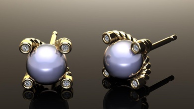 cable earring pearl diamonds gold jewelry printable diamond jewel jewellery gem brilliant fashion beauty yurman design modern luxury elegant precious sterling earrings 3d print model - Mito3D