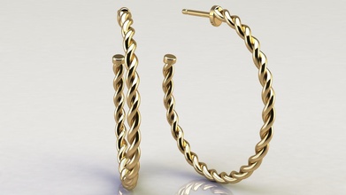 câble cerceau boucles d'oreilles 30 mm or boucle d'oreille imprimable bijoux corde bijou argent sterling Yourman luxe mode beauté moderne conception contemporain élégant 3d print model - Mito3D