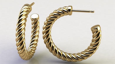 câble hoop boucles d'oreilles or de luxe bijoux la corde d'argent imprimable shining joyau yurman moderne conception contemporaine boucle d'oreille mode beauté livre sterling cerceau des 3d print model - Mito3D