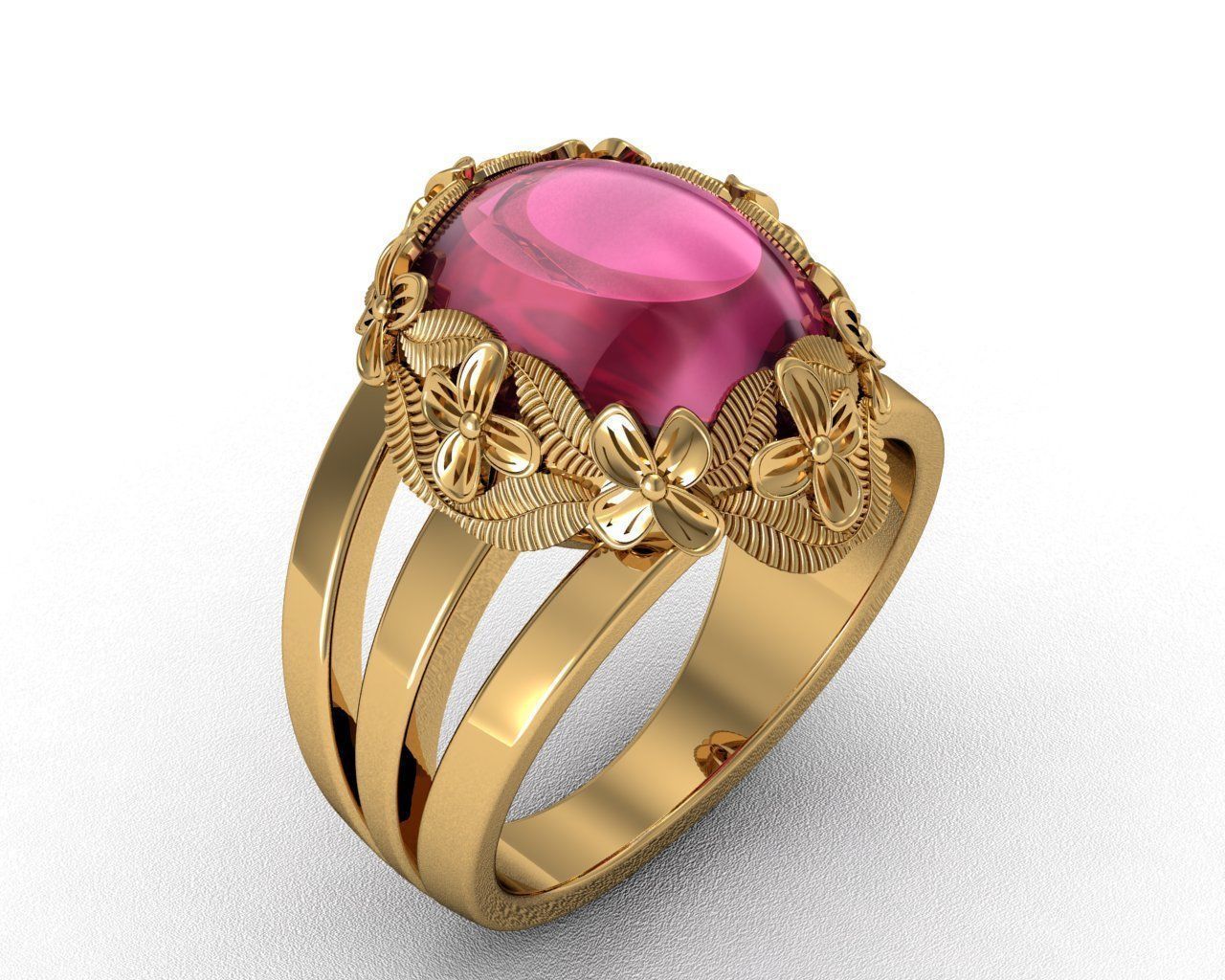 cabochon cut stone floral design jewelry 3d model ring various models rings 3D print model - Mito3D