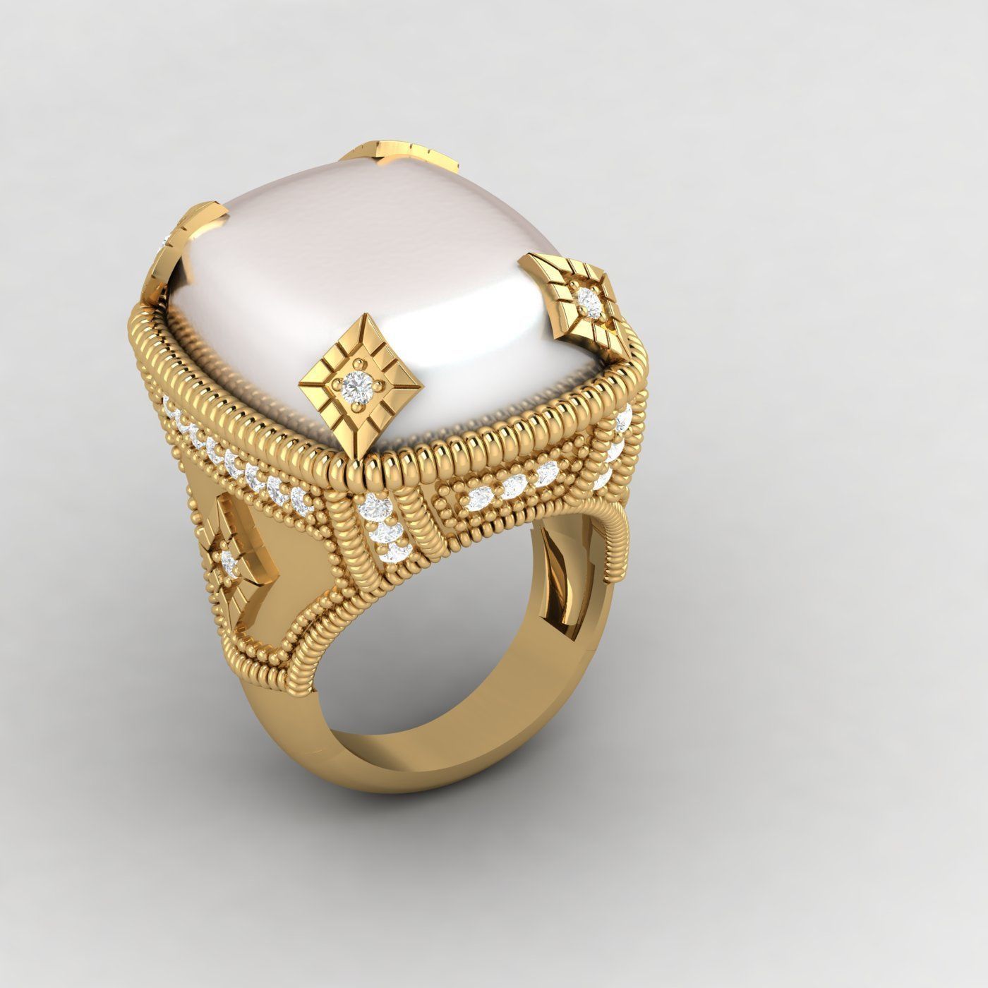 cabochão de pedra do anel jóias printable sterling vestuário prata jóia o engajamento anéis 3D print model - Mito3D
