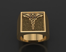 caduceus ring asclepius column snake medical symbol pharmacist rod medicine science religiou object creature miniatures figurines university doctor hygieia rings jewelry 3d print model - Mito3D