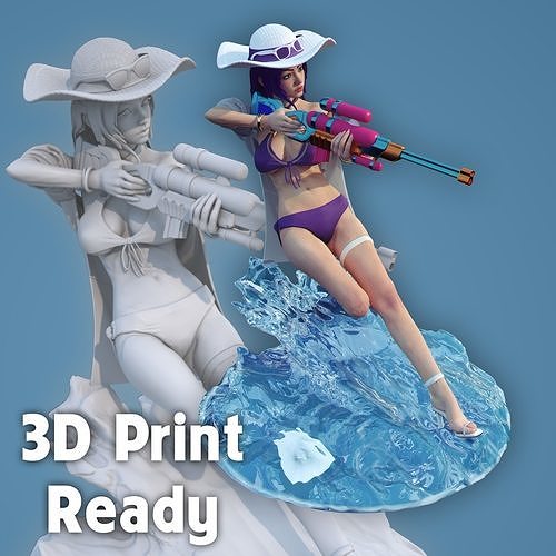 Caitlyn piscina festa Admirador arte 3d impressão estrada menina ri 3dprint liga legendas Liga lendários água moda personagem bikini arma fogo praia esculturas 3D print model - Mito3D