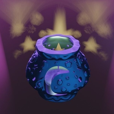 caldero magico luna univers espace lune étoiles magie astronomie art étoile gadget récipient chaudron maison décor 3d print model - Mito3D