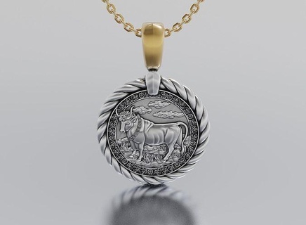 calf horoscope pendant jewelry shining platinum luxury necklace chrome rope art luster silver gem diamond ring gold brilliant sterling pendants 3d print model - Mito3D
