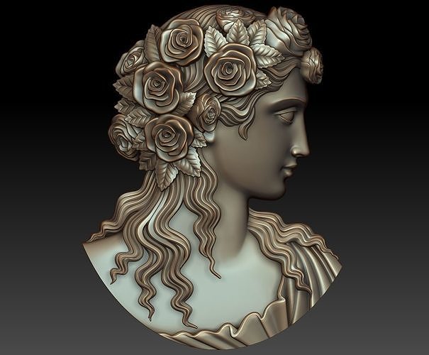 cameo girl roses cnc printing relief milling jewelry artcam engraving basrelief woodworking walldecor woman lady flora head grape human face profile miniatures pendants 3D print model - Mito3D
