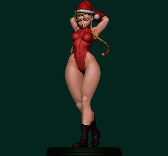 cammy femmina figura santa strada combattente ragazza nsfw 2d 3d 3dprint Natale cammychristmas arte sculture 3D print model - Mito3D