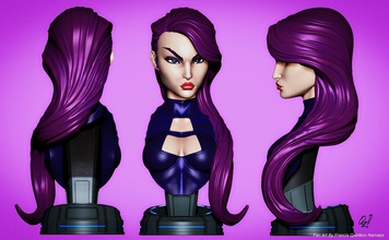 campbells psylocke Büste Frau jscottcampbell xmen mutant xforce Superheld Sammlerstück 3d bedruckbar ist Drucker drucken stlfiles Abbildung Harz filament marvel Kunst Skulpturen 3d print model - Mito3D