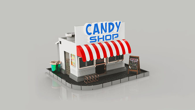 caramelo tienda 3d modelo arquitectura ilustración retro edificio fusion360 autodesk casa dulces dulcería 3dmodel shop3dmodel 3dillustration diseño centro ciudad cadmodel viejo 3D print model - Mito3D