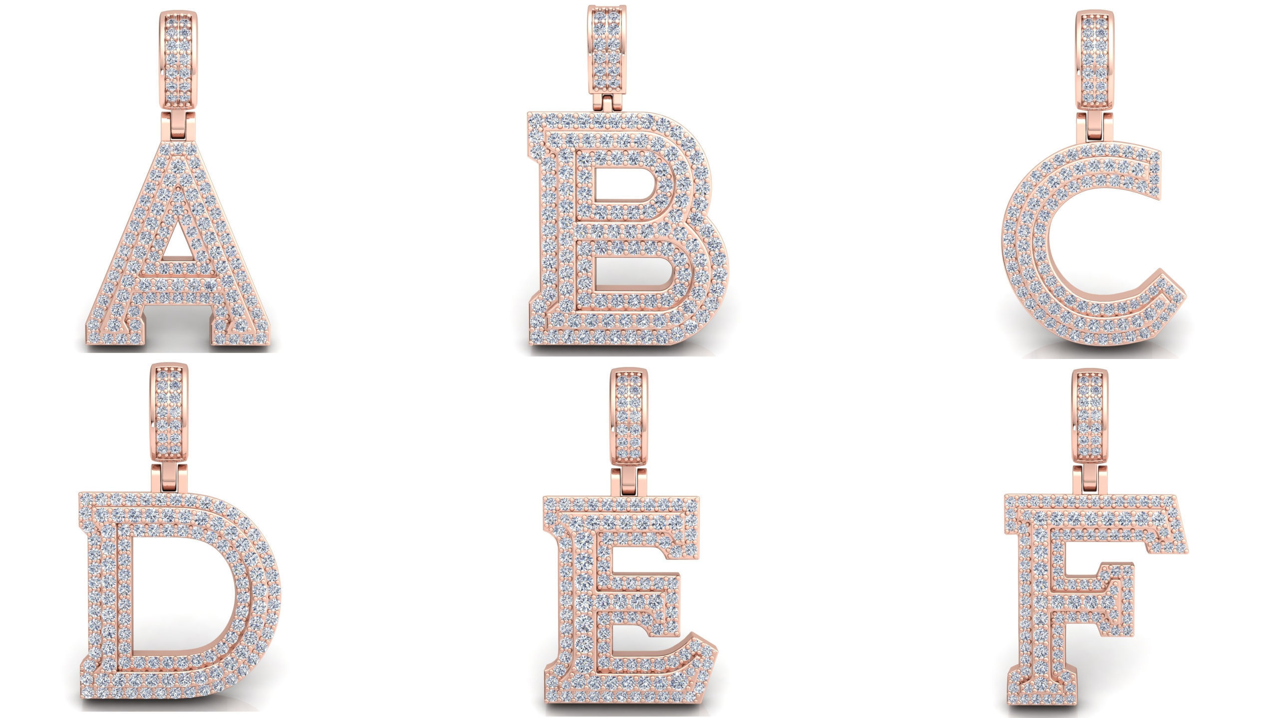 capitale alphabet diamant pendentifs 3d modèle impression bijou sécurité luxe bijoux entreprise texte platine isolé rudiments argent bague imprimable vecteur langue blanc police caractère tonnelier 3D print model - Mito3D