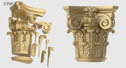 capital set carving acanthus leaf composite order renaissance baroque onlay interior design collection moulding finishes cnc classic furniture carved 3dprint highpoly art 3d print model - Mito3D