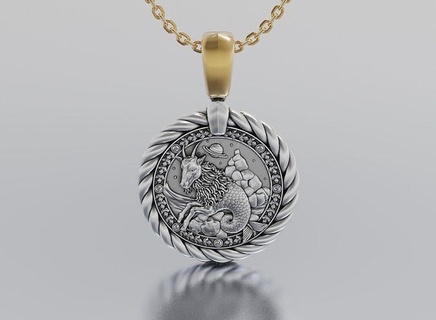 capricon horoscope pendant jewelry shining platinum luxury necklace chrome rope art luster silver gem diamond ring gold brilliant sterling pendants 3d print model - Mito3D