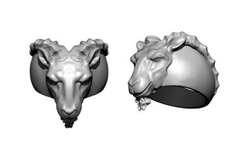 capricorn goat ram ring animal head jeewel zodiac art figure sculpture statue print cool jewelry rings 3d print model - Mito3D