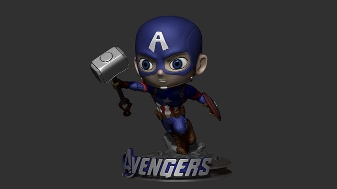 capitán America ventilador Arte chibi divertido esculturas lindo héroe maravilla vengadores 3dprint 3d zbrush resina final mayordomos 3D print model - Mito3D