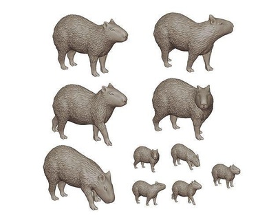 capybara family diorama pack animal print farm livestock cute figure nature village hobby diy 3d print model - Mito3D