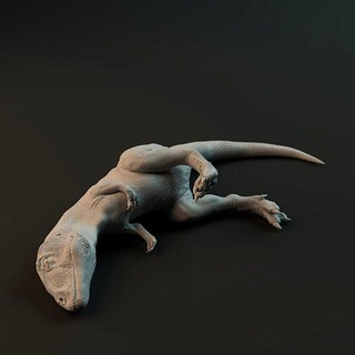 carcharadontosaurus hatchling sleeping on back - pre-supported animal baby beast creature dino dinosaur figure jurassic realistic scale miniature dnd resting juvenile carnivore theropod cretacious carcharodontosaurus art sculptures 3d print model - Mito3D