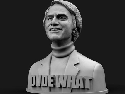 carl sagan - dude cosmos dudewhat meme bust science astrobiologist scientist art sculptures 3d print model - Mito3D