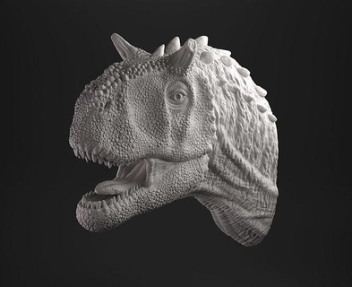carnotaurus testa previsto 3d stampa dinosauro creatura preistorico giurassico Carnotaurus carnivoro rettile predatore dino bestia estinto scolpire viso stampabile 3dprint Stampa trofeo appendiabiti arte sculture 3d print model - Mito3D